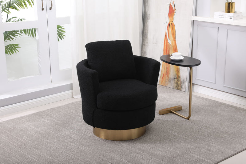 Teddy Swivel Barrel Chair, Swivel Accent Chairs Armchair For Living Room, Reading Chairs For Bedroom Comfy, Round Barrel Chairs With Gold Stainless Steel Base - Black