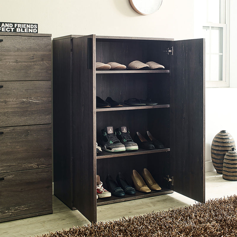Luka - Farmhouse Rustic Five Shelf Wood Shoe Cabinet - Rustic Gray