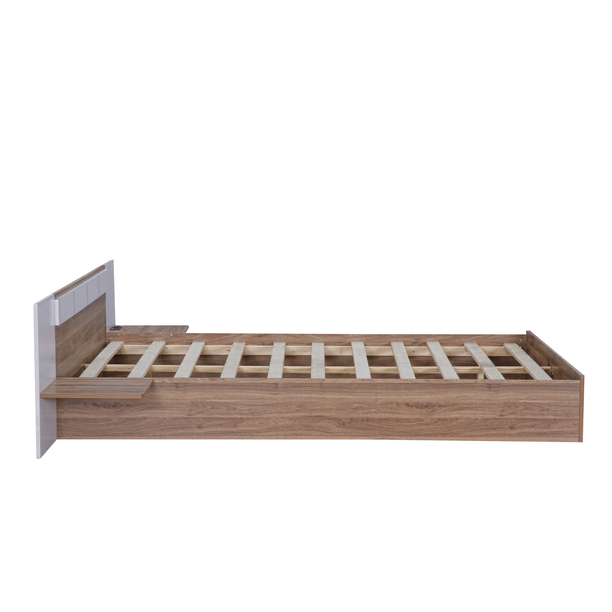 Queen Size Platform Bed with Headboard, Shelves, USB Ports and Sockets, Natural