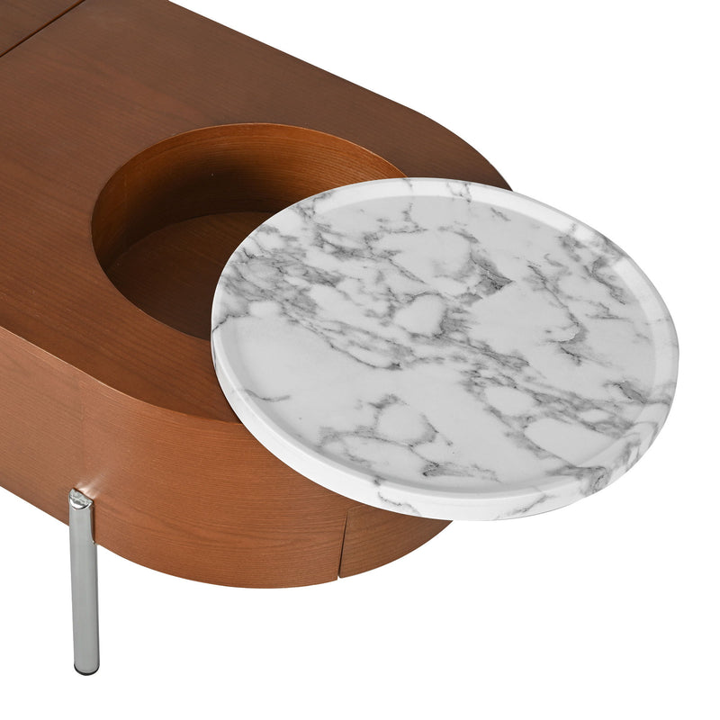 Lift Top Coffee Table With 360 Degree Marble Patterned Rotating Tray