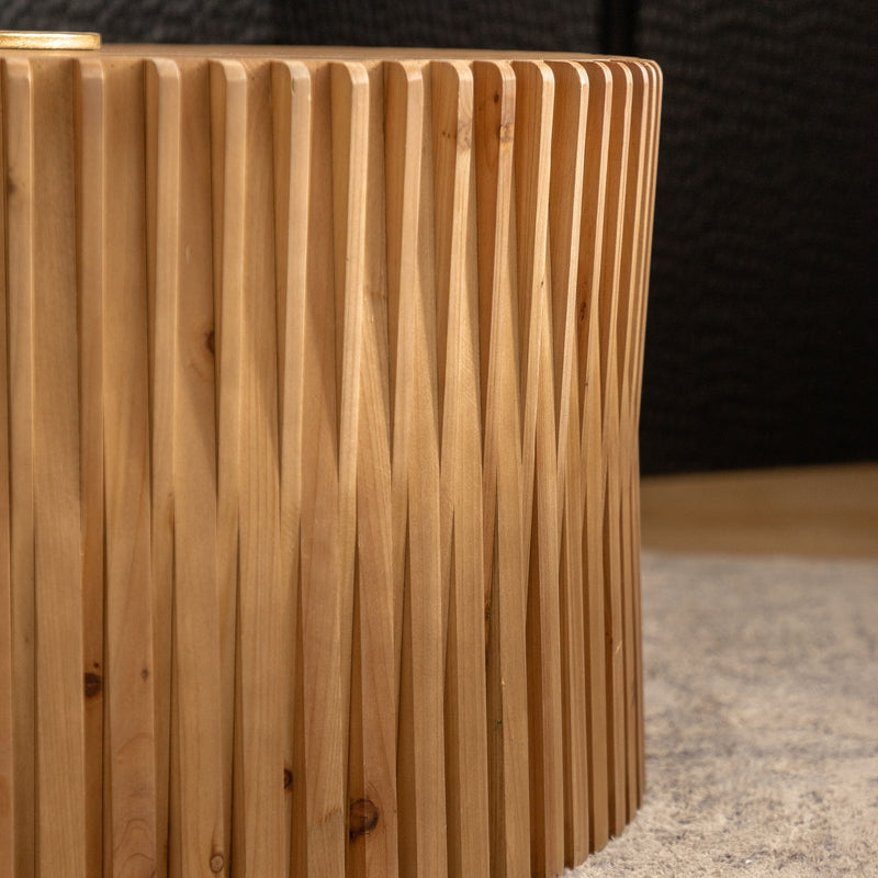 Vintage Fashion Style Cylindrical Nesting Coffee Table Set With Vertical Textured Embossed Design - Natural