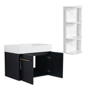 Modern Wall Mounted Bathroom Vanity With Thick Edge Resin Sink And Storage Rack