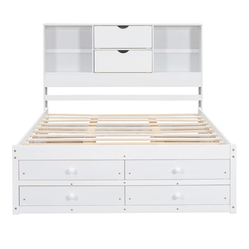 Platform Bed With Storage Headboard And 8 Drawers