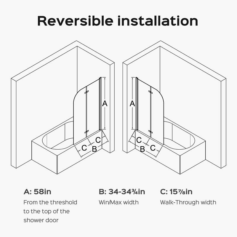 Frameless Folding Pivot Bathtub Door With Clear Tempered Glass