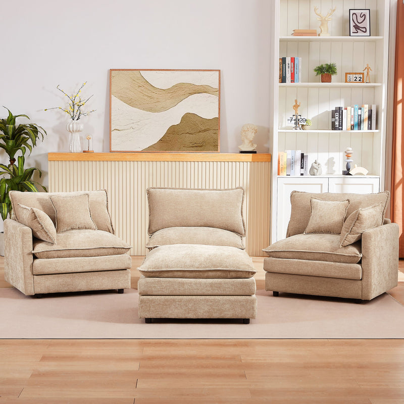 Modular L-Shaped Sectional Sofa With Movable Ottoman - Coffee
