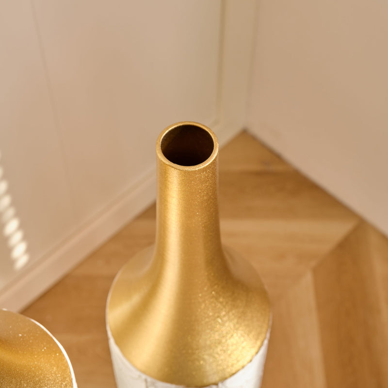 Floor Metal Vases Decorated White Metal Vases (Set of 3) Gorgeous Home Decoration Large Glazed Metal Vases - White / Gold