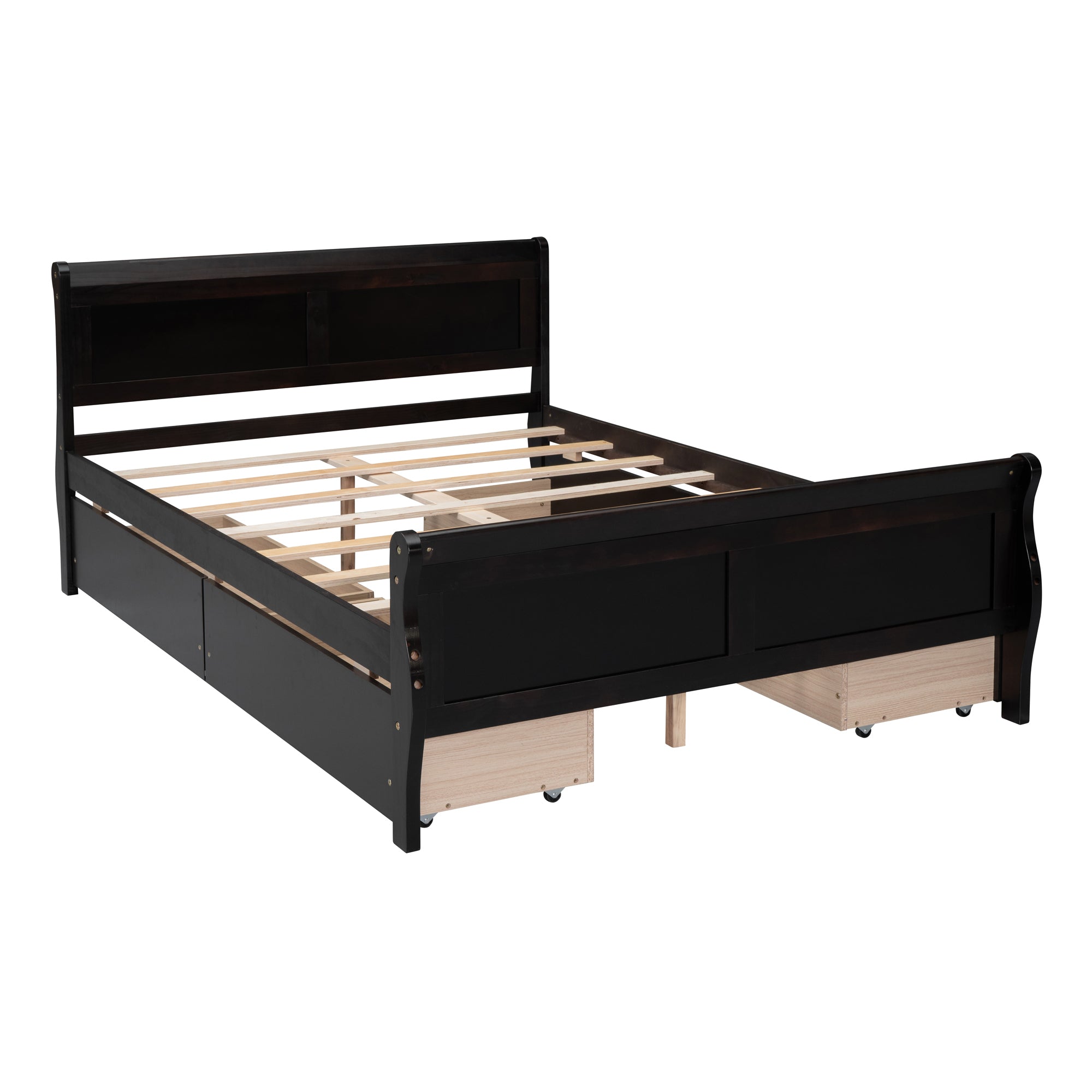 Full Size Wood Platform Bed with 4 Drawers and Streamlined Headboard & Footboard, Espresso - Atlantic Fine Furniture Melbourne FL