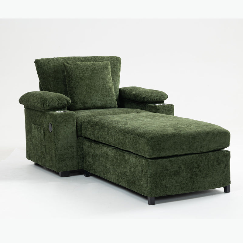 Chenille Fabric Sofa Bed With Cupholders And USB Charging Ports Chair For Living Room