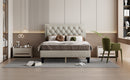 Queen size Panel Bed Frame with Adjustable Button-Tufted Headboard for Bedroom/Linen Upholstered/Wood Slat Support/Easy Assembly,Linen Beige