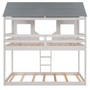 Twin Over Twin Bunk Bed Wood Bed with Roof, Window, Guardrail, Ladder (White)(OLD SKU :LP000045AAK)