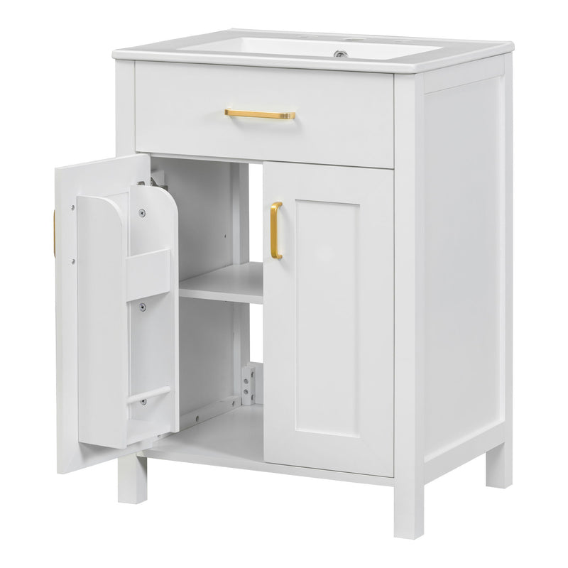 Modern Bathroom Vanity With Ceramic Sink, Soft-Close Doors, Flip Drawer, U-Shaped Shelves, Elegant Storage Solution