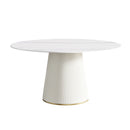 Modern Artificial Stone Round Plywood Base Dining Table, Can Accommodate 8 People, (Not Including Chairs) - White / Beige