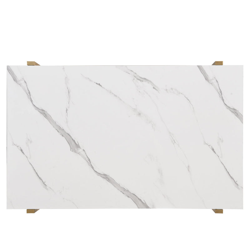 Modern Dining Table Set For 6 Faux Marble Kitchen Table Set With 6 Upholstered Dining Chairs, 7 Piece - White / Golden
