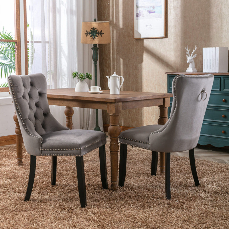 Nikki - Modern, High-End Tufted Solid Wood Contemporary Velvet Upholstered Dining Chair With Wood Legs Nailhead Trim (Set of 2)