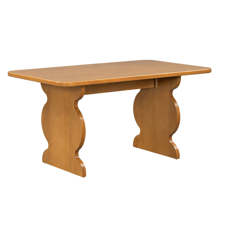 Mid-Century Modern Table Set For 6 Persons With 4 Chairs And Bench, Padded Seats And Backrest