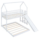 Hearth & Haven - Twin Over Full House Bunk Bed With Slide, Built In Ladder And Full Length Guardrail - White