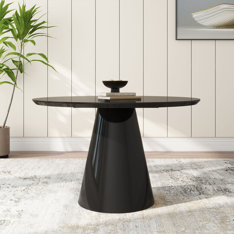 Modern High Gloss Minimalist Round Dining Table - Black