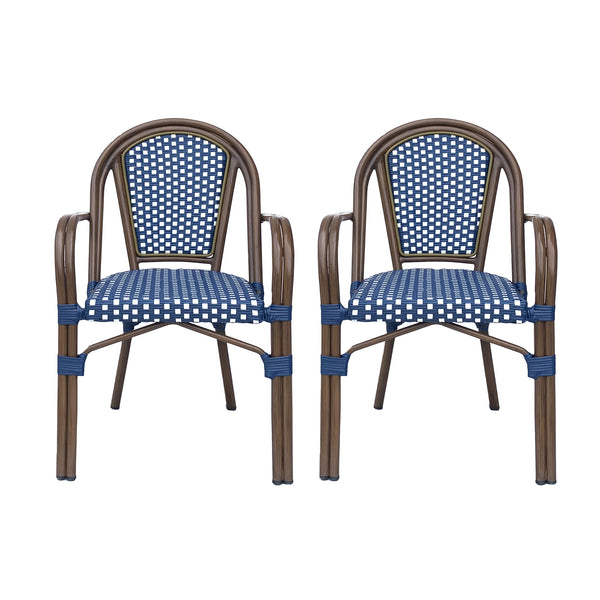 Bistro Chair With 2 Toned Checkered Pattern, (Set of 2) - White / Navy