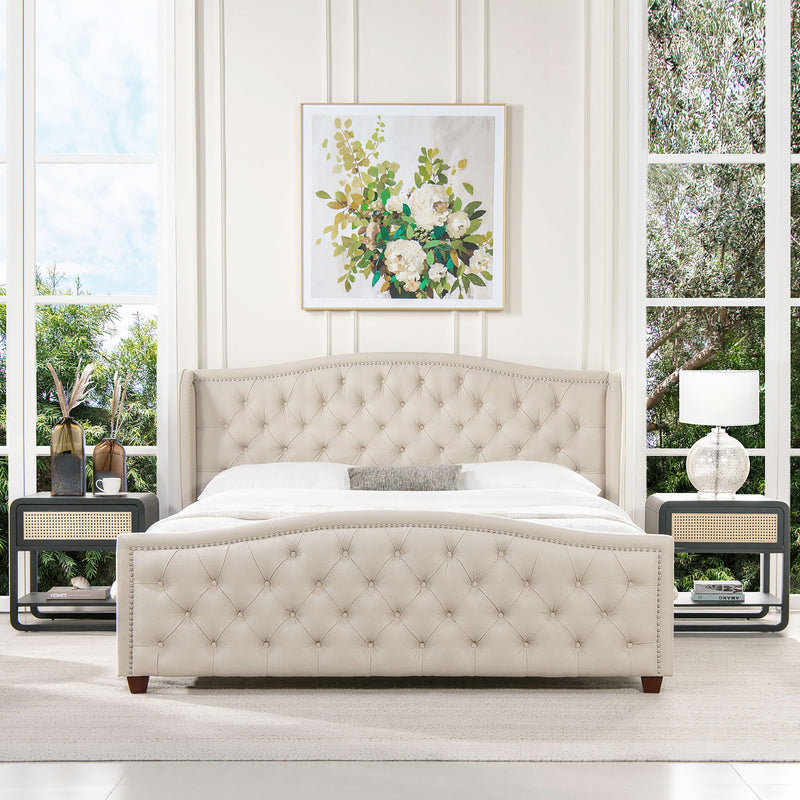 Fontana - Queen Wingback Upholstered Platform Bed Frame