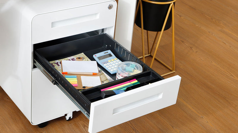 3 Drawer Mobile File Cabinet Under Desk Office, Simple Style Versatile Storage Cabinet For Legal / Letter / A4 Files, 5 Wheel Design Anti-Tilting Cold Rolled Steel Waterproof Moisture-Proof