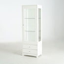 Modern Upholstered Glass Display Cabinet With Adjustable LED Light - White