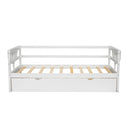 Twin Size Daybed with Trundle and Foldable Shelves on Both Sides,White