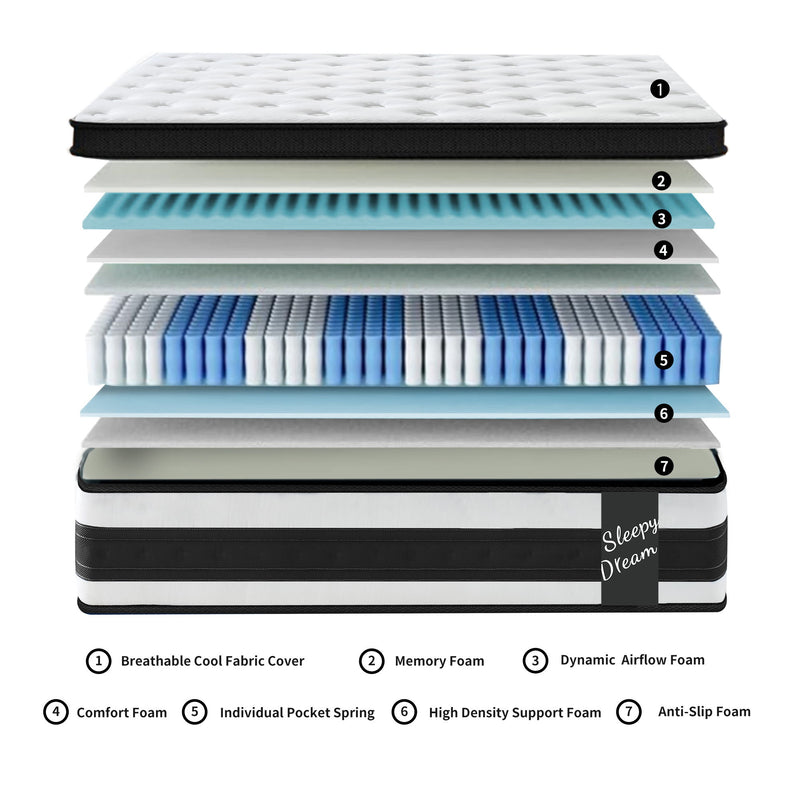 12" Breathable Hybrid Mattress, Memory Foam, Individual Pocket Springs