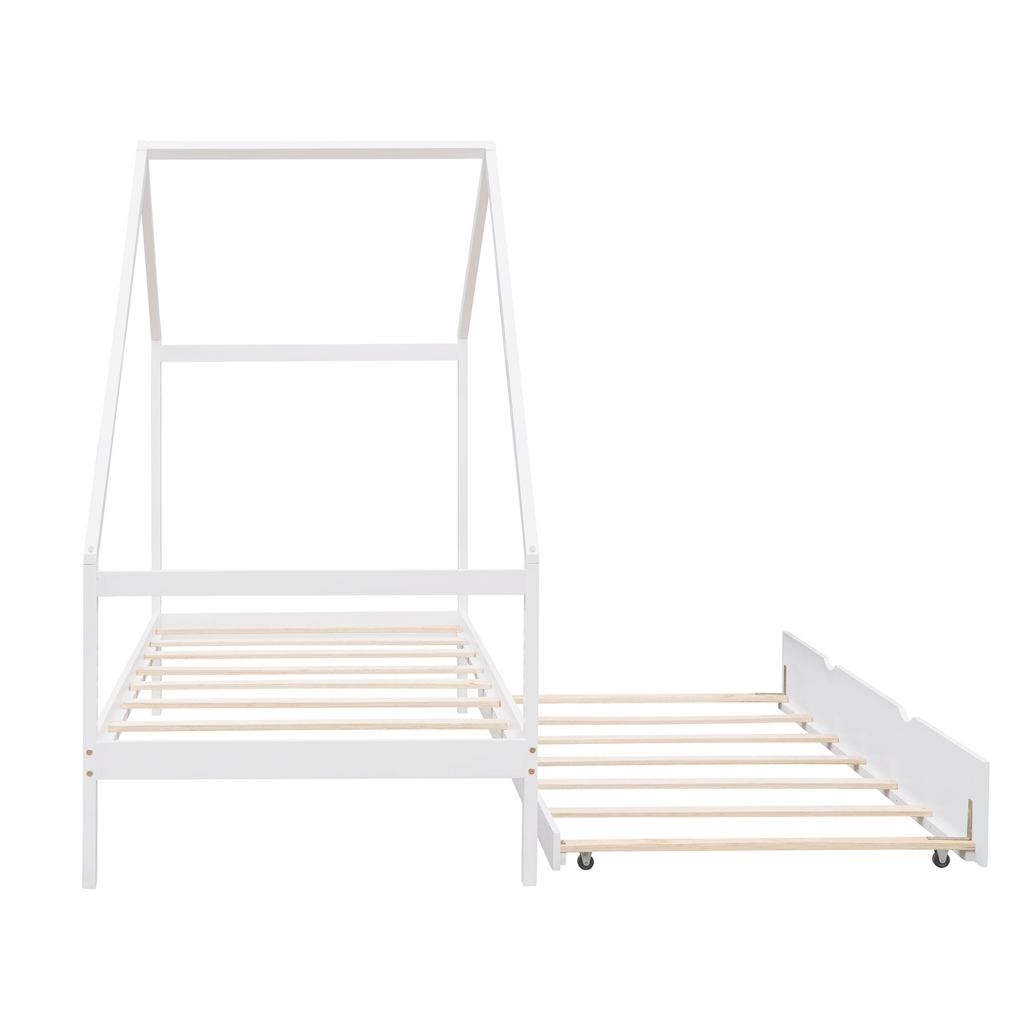 Twin Size Wooden House Bed With Twin Size Trundle, White - Atlantic Fine Furniture Melbourne FL