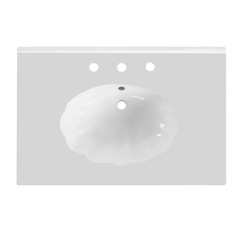 Bathroom Vanity With Seashell Resin Sink, Flip Up Storage, Soft Close Doors - Brown
