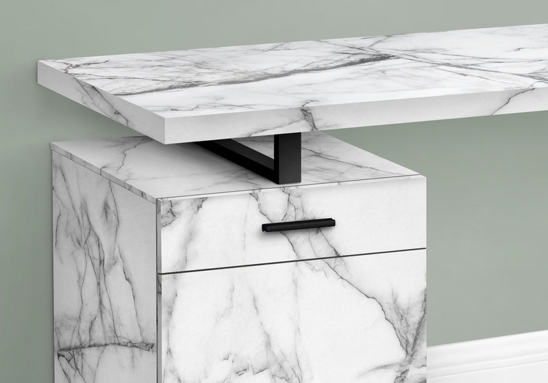 Computer Desk, Home Office, Laptop, Left, Right Set-Up, Storage Drawers, Work, Marble Look Laminate, Contemporary, Modern - White