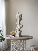 Round Wooden Dining Table With Ornate Cut Out Base - Brown / Antique White