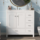 Bathroom Vanity With Ceramic Sink Combo, Abundant Storage Cabinet 2 Soft Close Doors And 5 Drawers