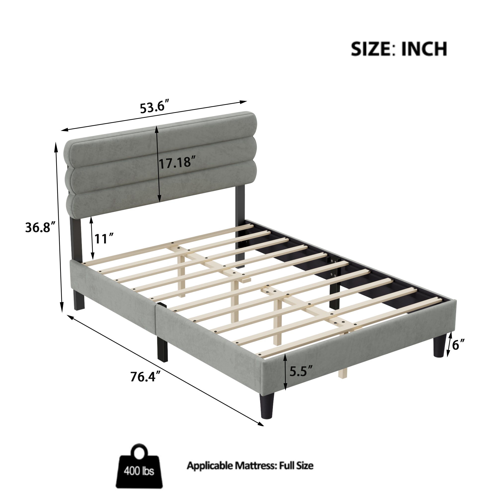 Full Bed Frame with Headboard,Sturdy Platform Bed with Wooden Slats Support,No Box Spring,Mattress Foundation,Easy Assembly