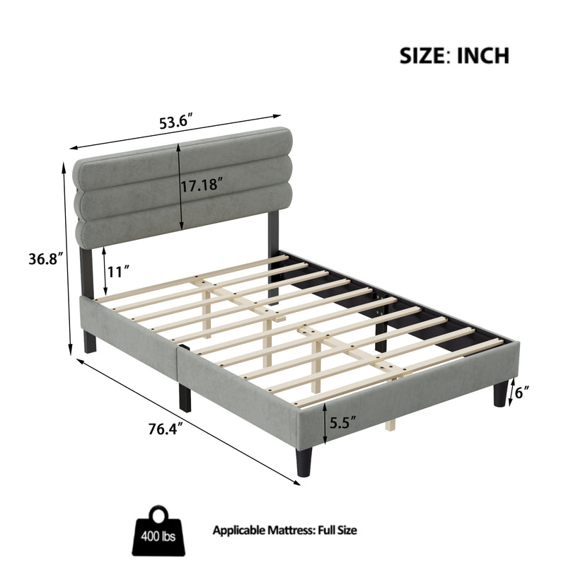 Full Bed Frame with Headboard,Sturdy Platform Bed with Wooden Slats Support,No Box Spring,Mattress Foundation,Easy Assembly