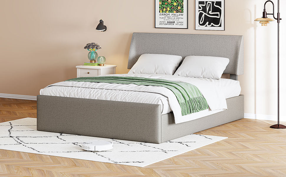 Full Size Sleigh Bed with Side-Tilt Hydraulic Storage System, Linen Upholstery, Gray - Atlantic Fine Furniture Melbourne FL