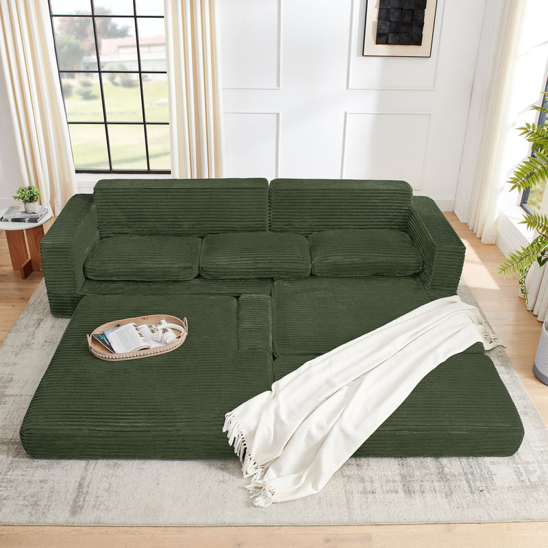Modern Minimalist L Shape Modular Sectional Sofa, Corduroy Couch