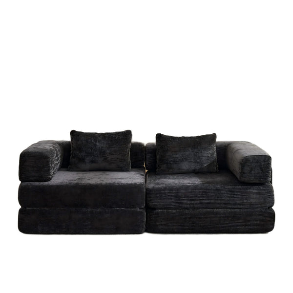 Convertible Floor Sofa Bed With Fixed Shape Frame, Loveseats Boneless Modular Sectional, For Living Room - Black