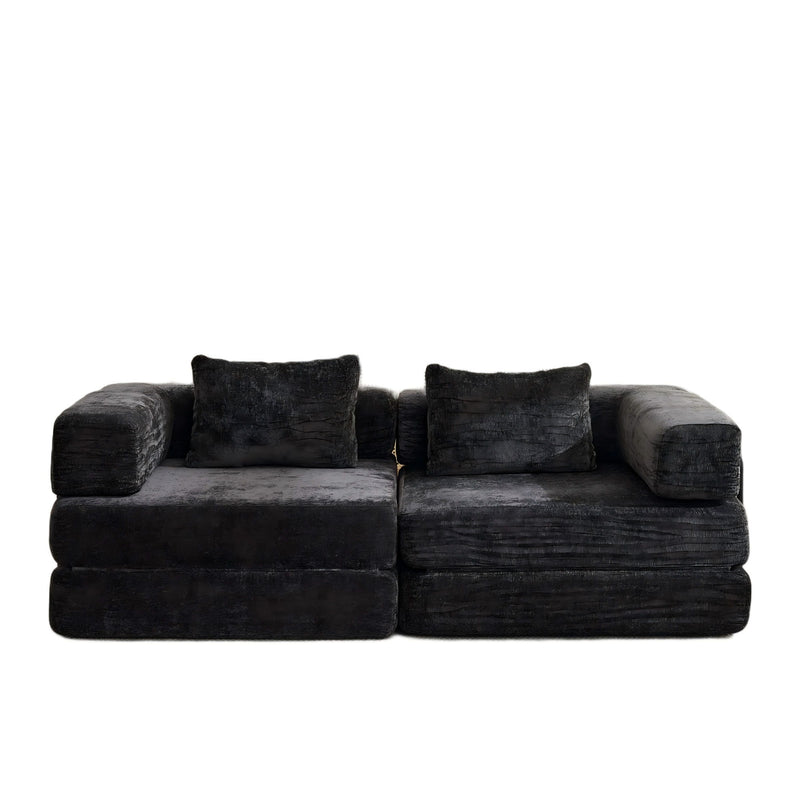 Convertible Floor Sofa Bed With Fixed Shape Frame, Loveseats Boneless Modular Sectional, For Living Room - Black