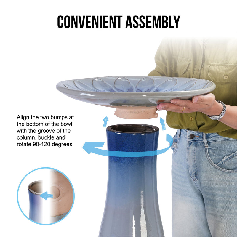 Birdbath For Patio, Garden - Blue Gray