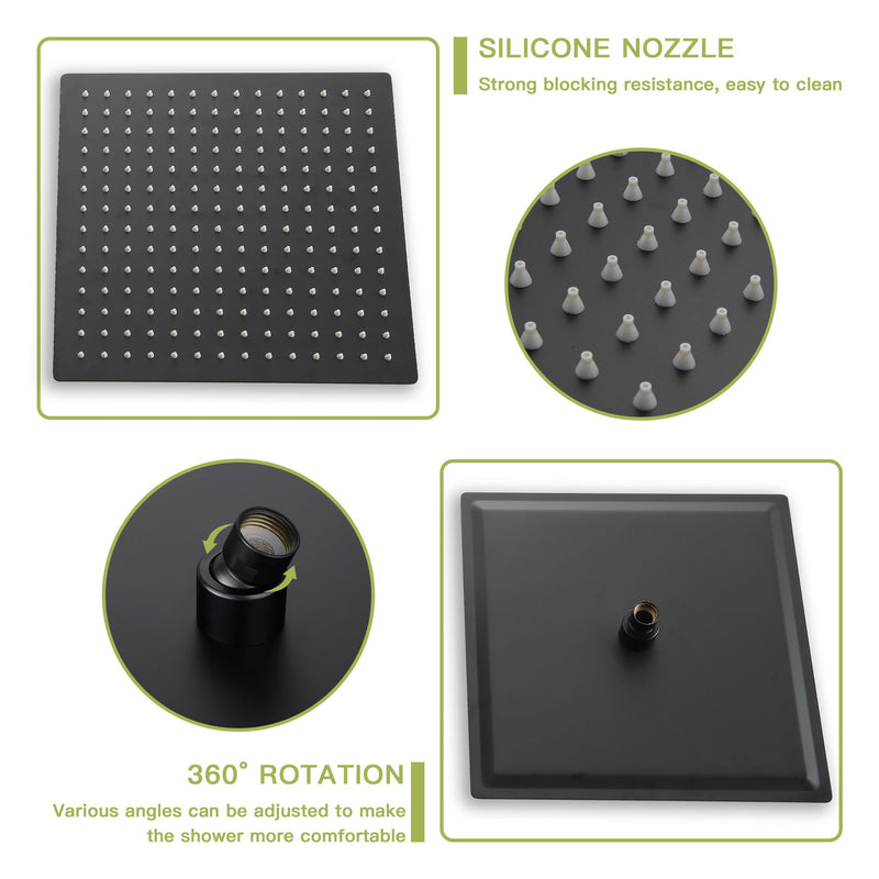 16" Ceiling Mount Square Shower System With Waterfall Tub Spout And Rough In Valve