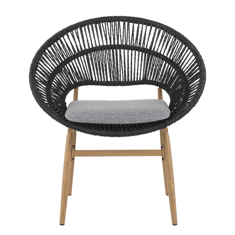 Cyril - Outdoor Patio 7 Piece Dining Set With Wicker Chairs And Table - Dark Gray / Teak