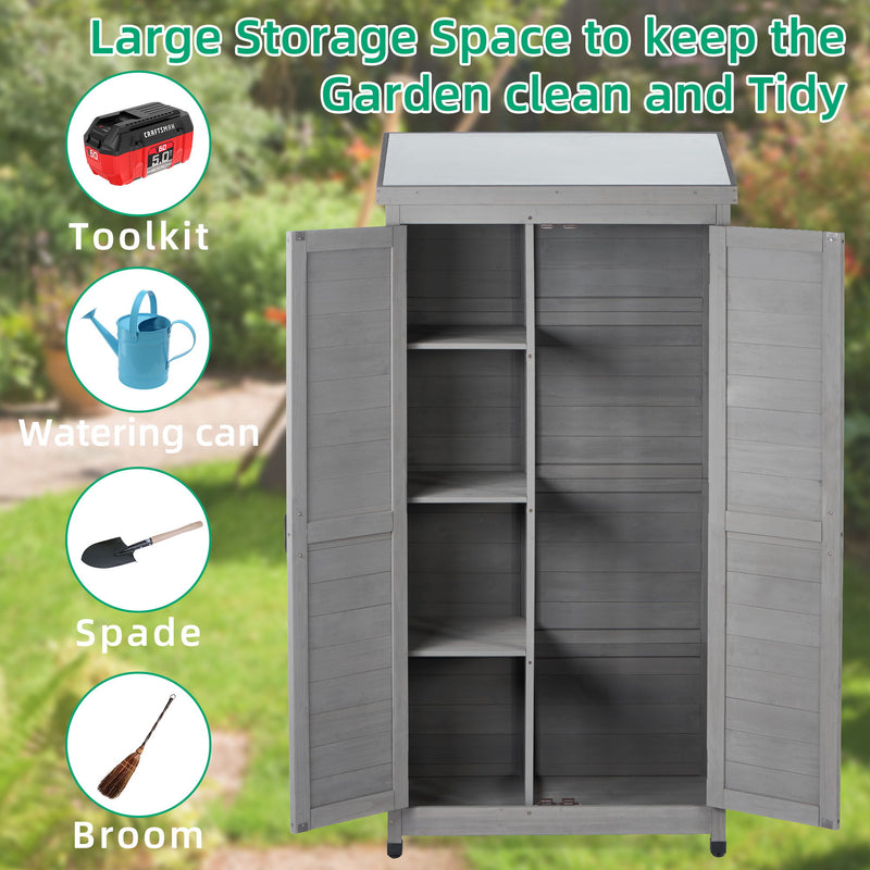 Wood Outdoor Storage Cabinet With Metal Top Garden Shed For Yard And Patio - Gray