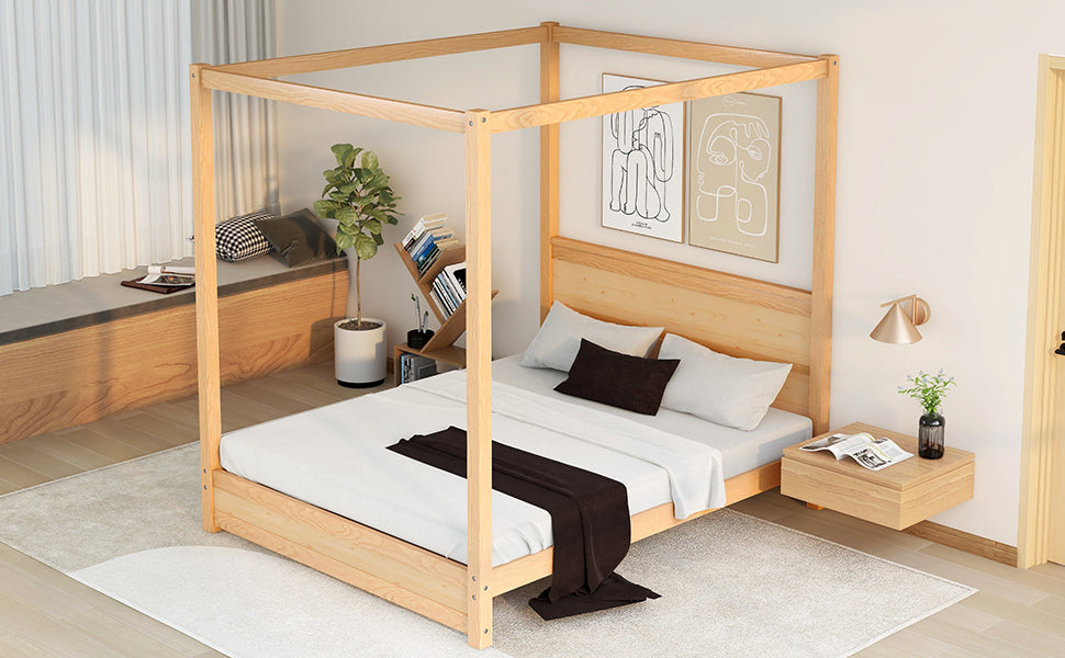 Queen Size Canopy Platform Bed with Headboard and Support Legs,Natural - Atlantic Fine Furniture Melbourne FL