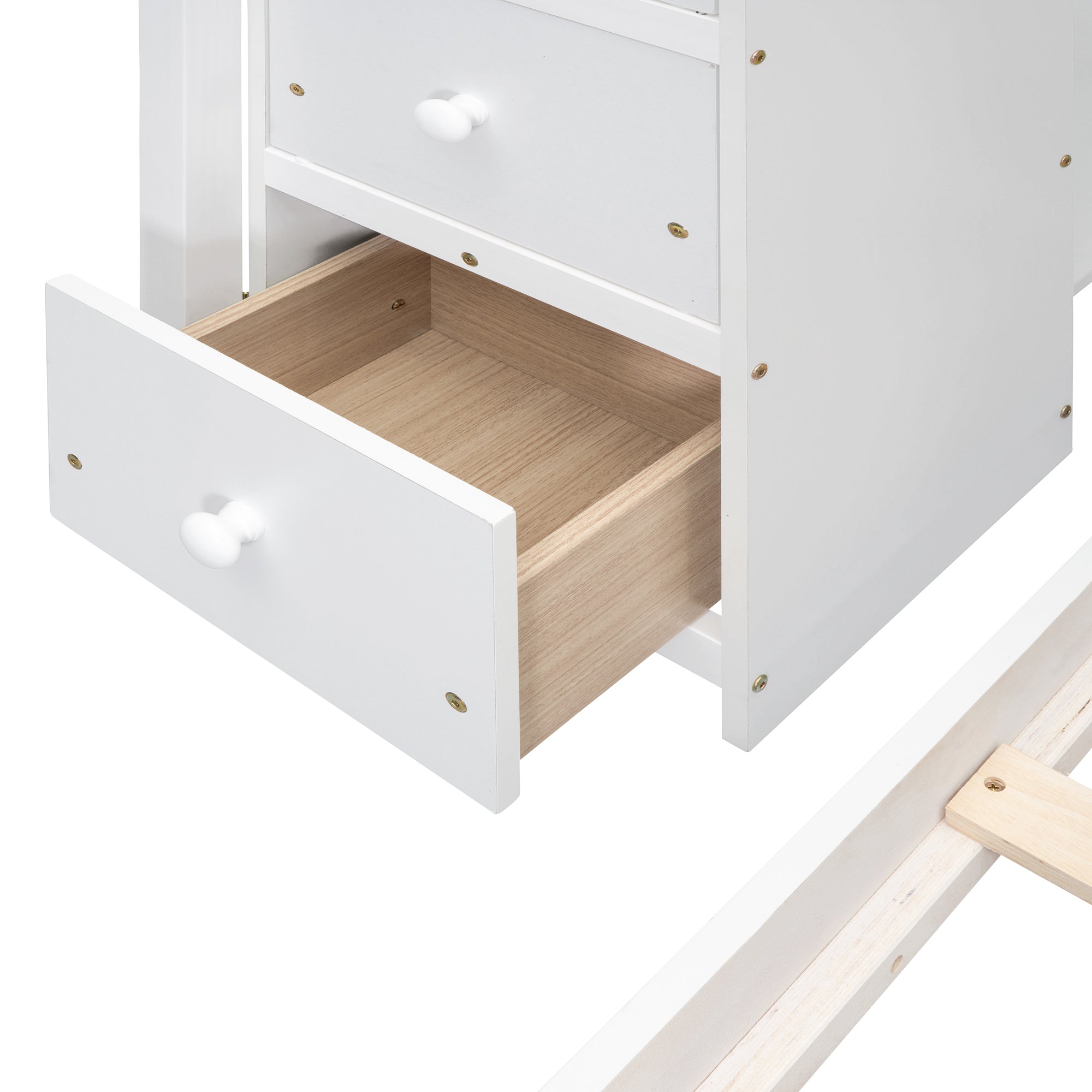 Twin Over Full Bunk Bed with 3-layer Shelves, Drawers and Storage Stairs, White - Atlantic Fine Furniture Melbourne FL