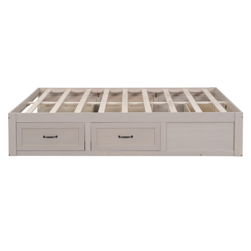 Queen Size Platform Bed with 6 Storage Drawers,Antique White