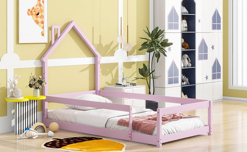 Wood Bed With House Shaped Headboard Floor Bed With Fences