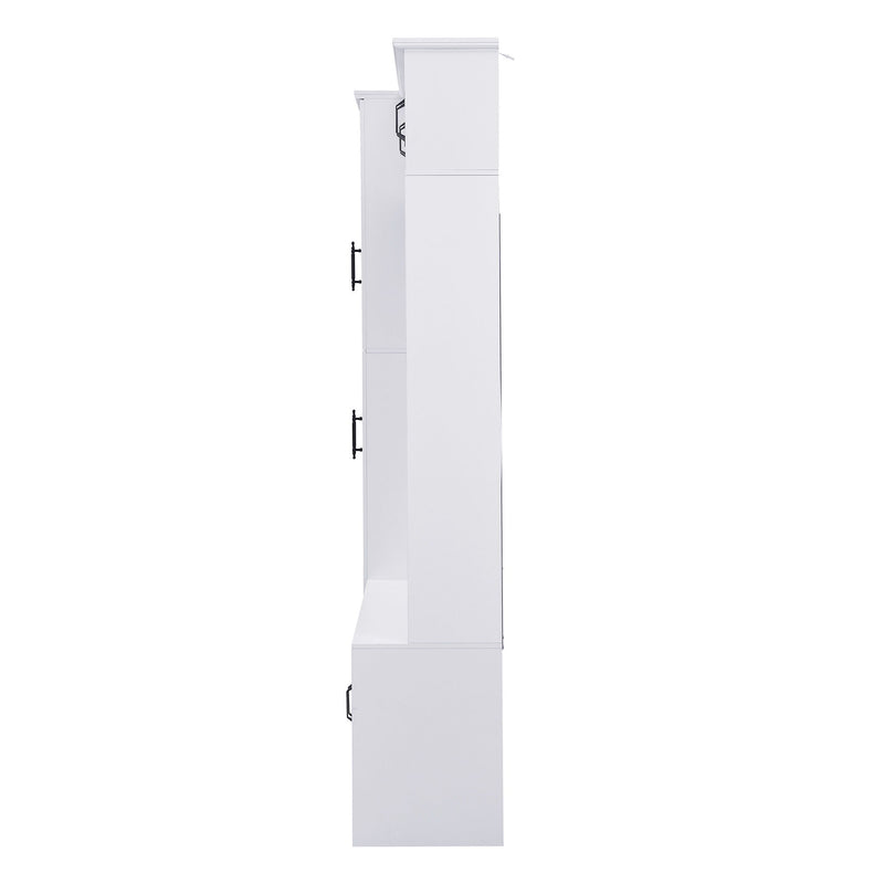 Tall Hall Tree With Shoe Storage, 4 In 1 Entryway Bench With 6 Cabinets, 4 Coat Hooks & Adjustable Shelf For Hallway - White