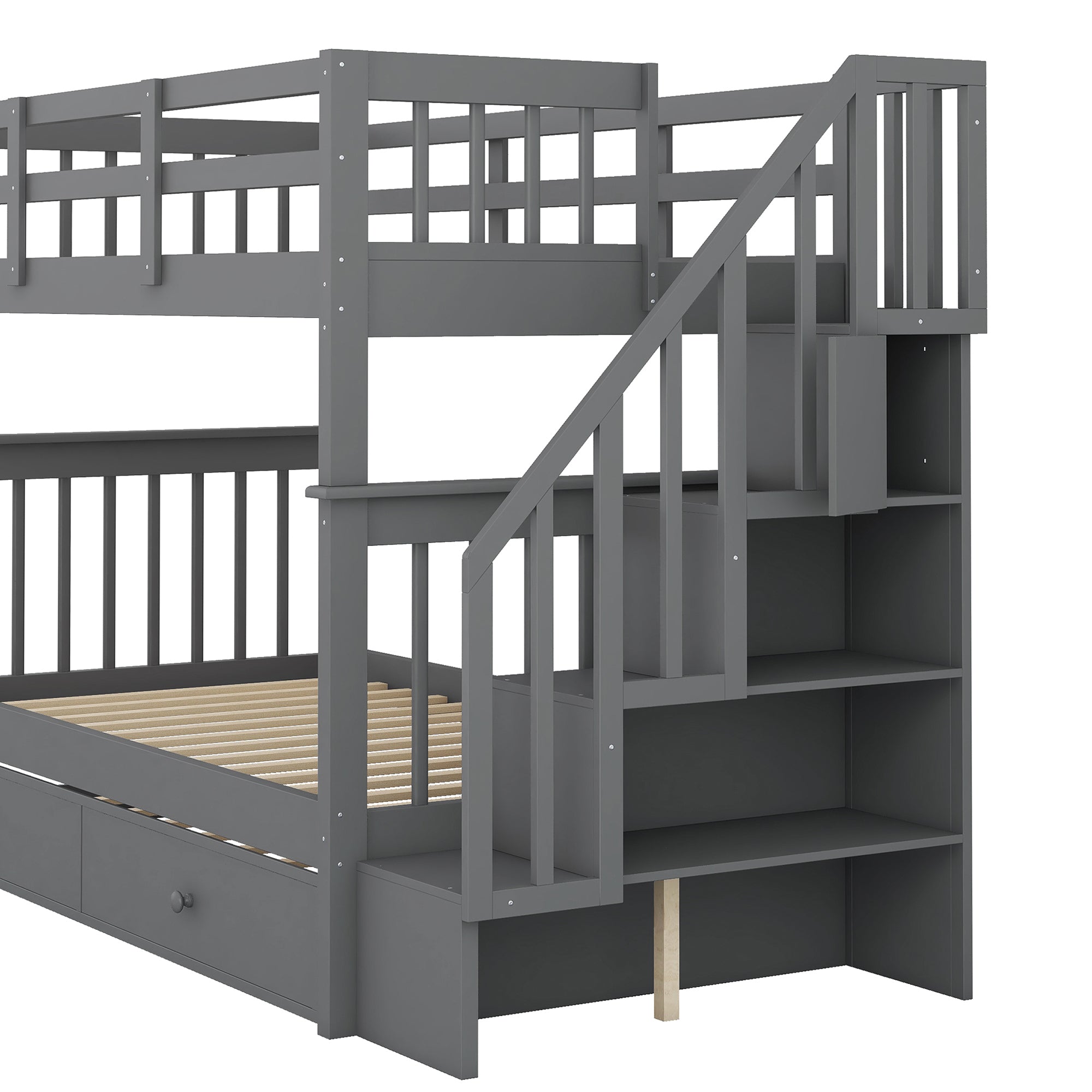 Stairway Twin-Over-Twin Bunk Bed with Twin size Trundle for Bedroom, Dorm, Adults, Gray( old sku: LP000209AAE ) - Atlantic Fine Furniture Melbourne FL