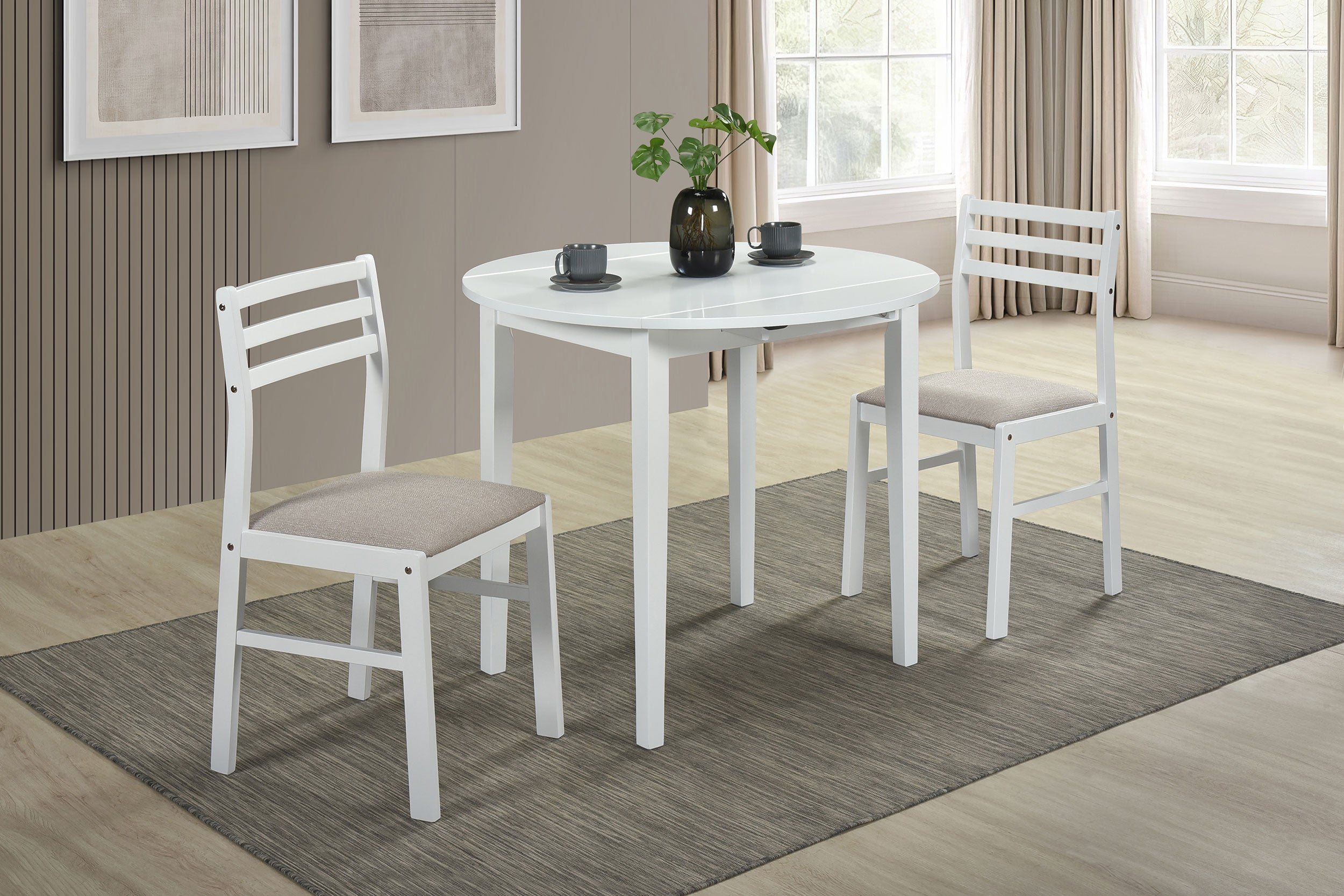 Bucknell 3-piece Round Drop Leaf Dining Table Set White — view 2