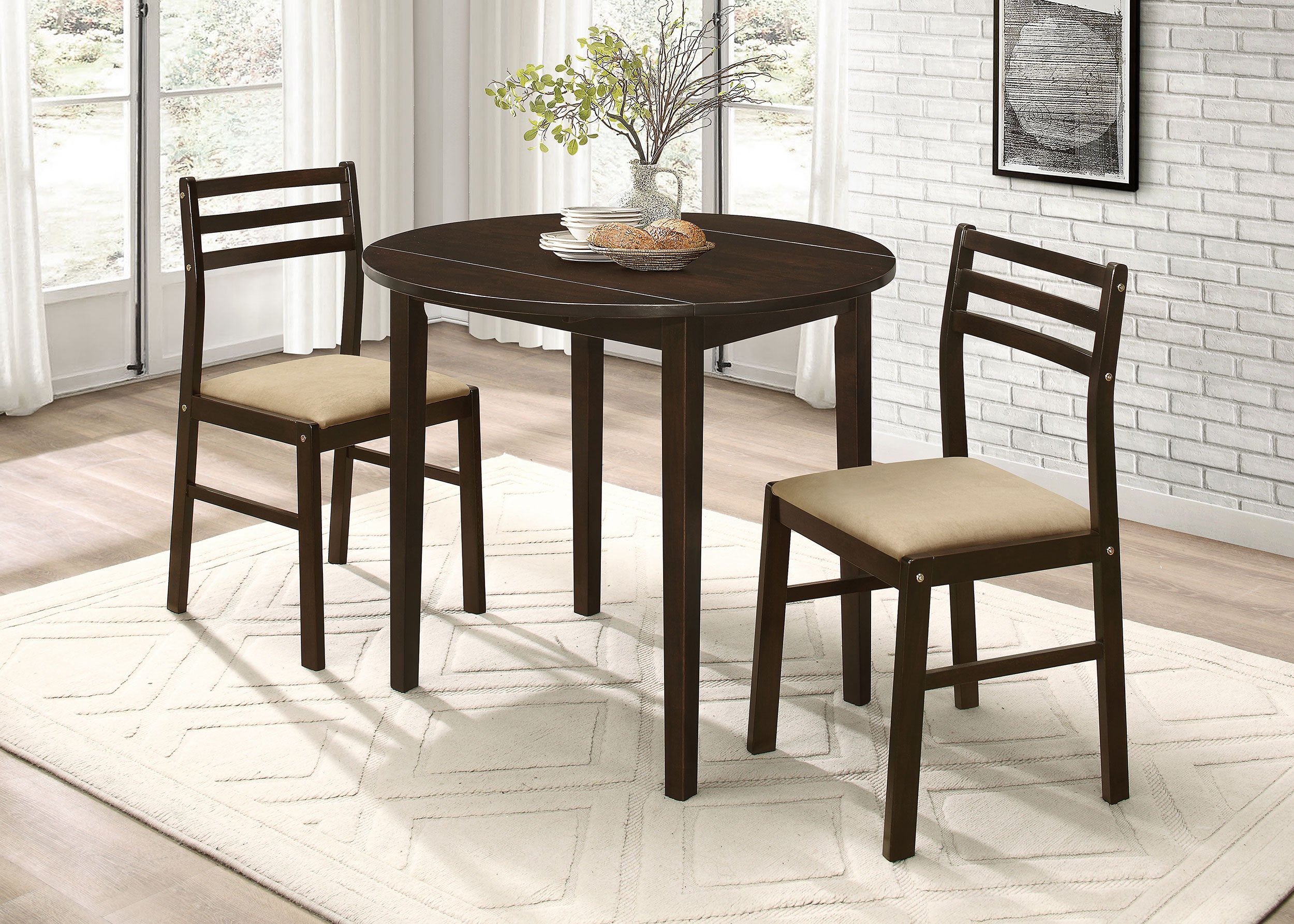 Bucknell 3-piece Round Drop Leaf Dining Table Set Cappuccino — view 2